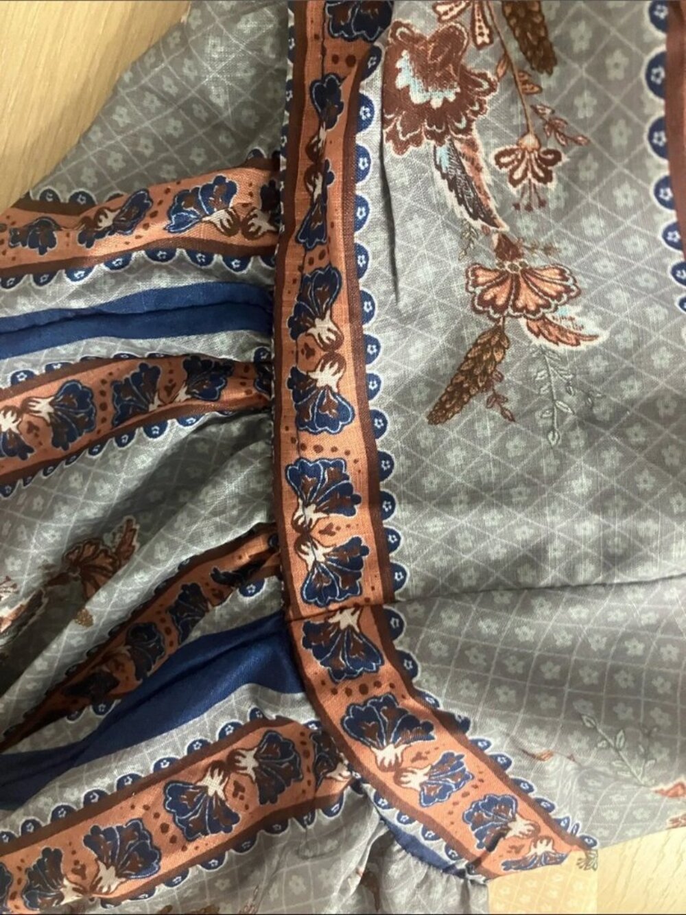 Zimmermann Cream Maxi Dress with Blue & Brown Paisley Border - Picture 7 of 8